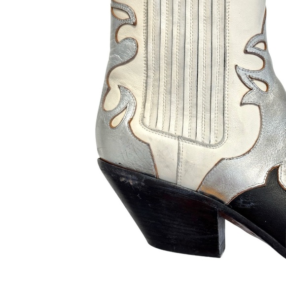 Buttero Women’s 9.5 Texan Ankle Boots Western Panels Distressed Black White - Picture 5 of 13